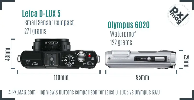 Leica D-LUX 5 vs Olympus 6020 top view buttons comparison