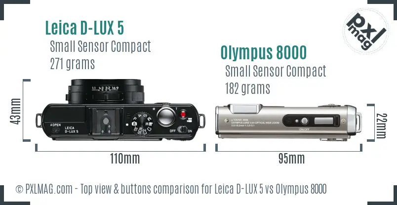Leica D-LUX 5 vs Olympus 8000 top view buttons comparison