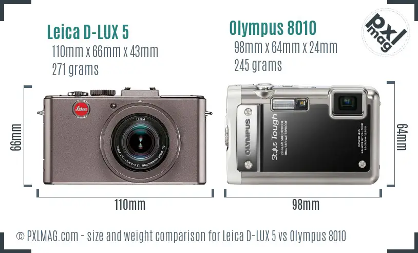 Leica D-LUX 5 vs Olympus 8010 size comparison