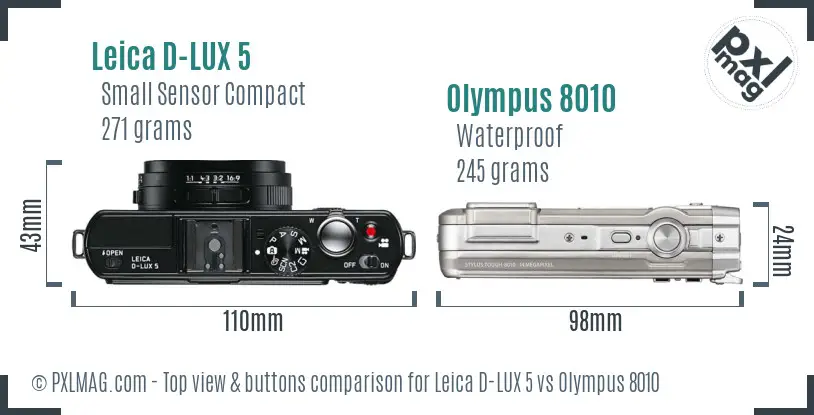 Leica D-LUX 5 vs Olympus 8010 top view buttons comparison