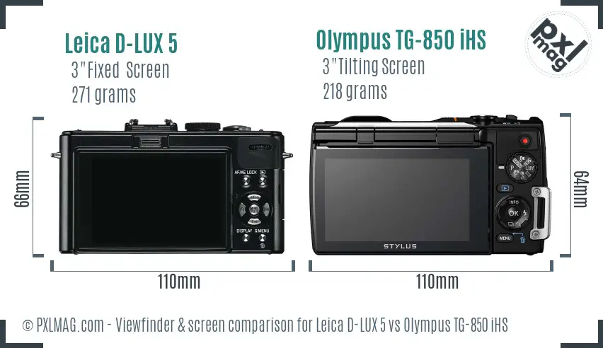 Leica D-LUX 5 vs Olympus TG-850 iHS Screen and Viewfinder comparison