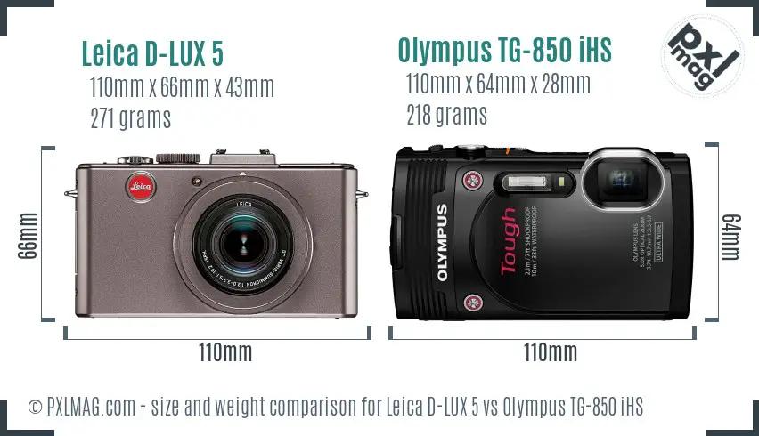 Leica D-LUX 5 vs Olympus TG-850 iHS size comparison