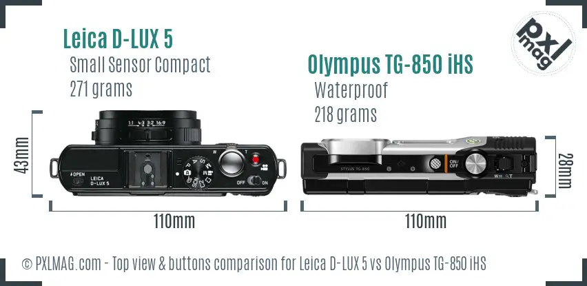 Leica D-LUX 5 vs Olympus TG-850 iHS top view buttons comparison