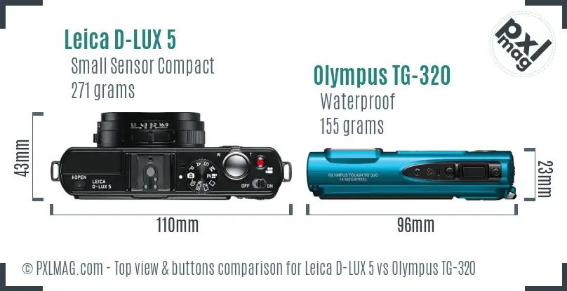 Leica D-LUX 5 vs Olympus TG-320 top view buttons comparison