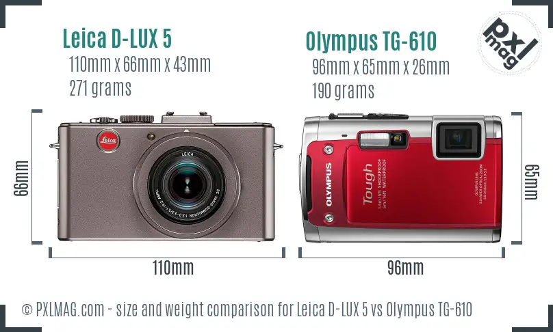 Leica D-LUX 5 vs Olympus TG-610 size comparison