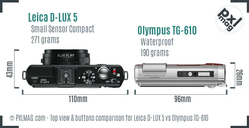 Leica D-LUX 5 vs Olympus TG-610 top view buttons comparison