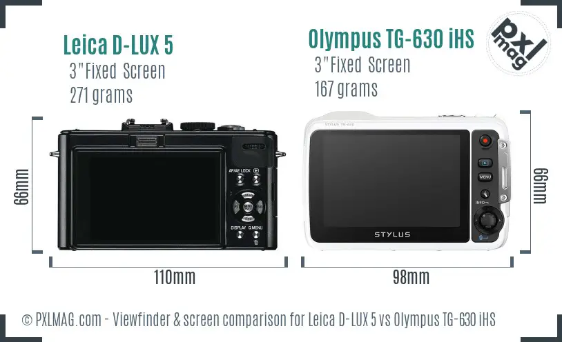 Leica D-LUX 5 vs Olympus TG-630 iHS Screen and Viewfinder comparison