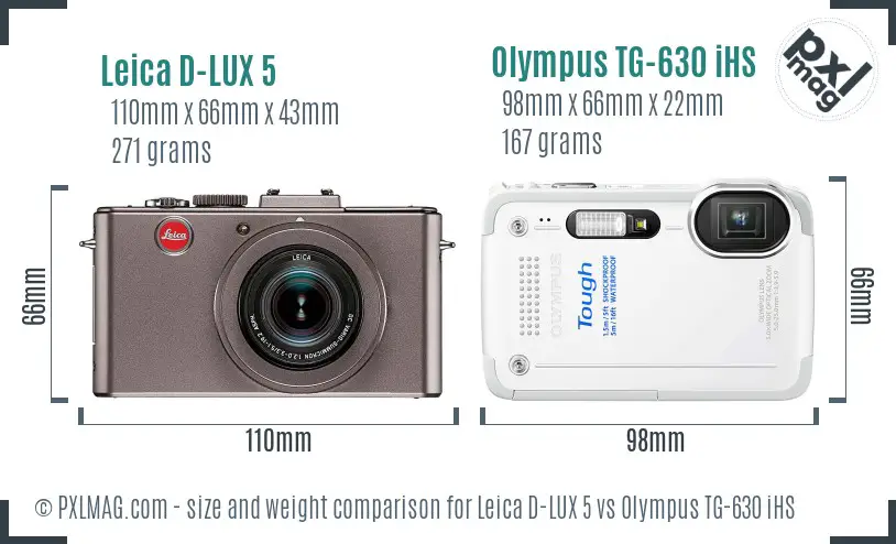 Leica D-LUX 5 vs Olympus TG-630 iHS size comparison