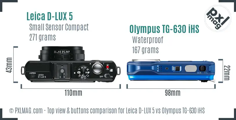 Leica D-LUX 5 vs Olympus TG-630 iHS top view buttons comparison