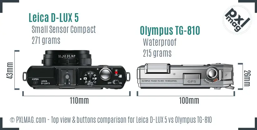 Leica D-LUX 5 vs Olympus TG-810 top view buttons comparison