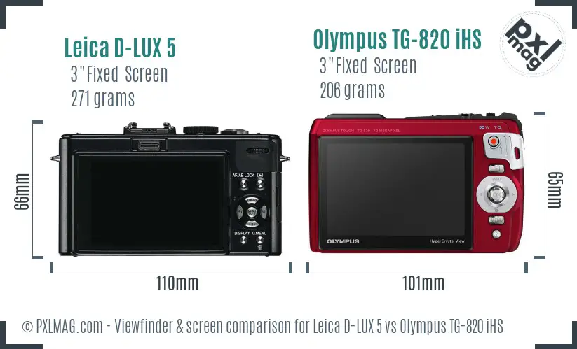 Leica D-LUX 5 vs Olympus TG-820 iHS Screen and Viewfinder comparison