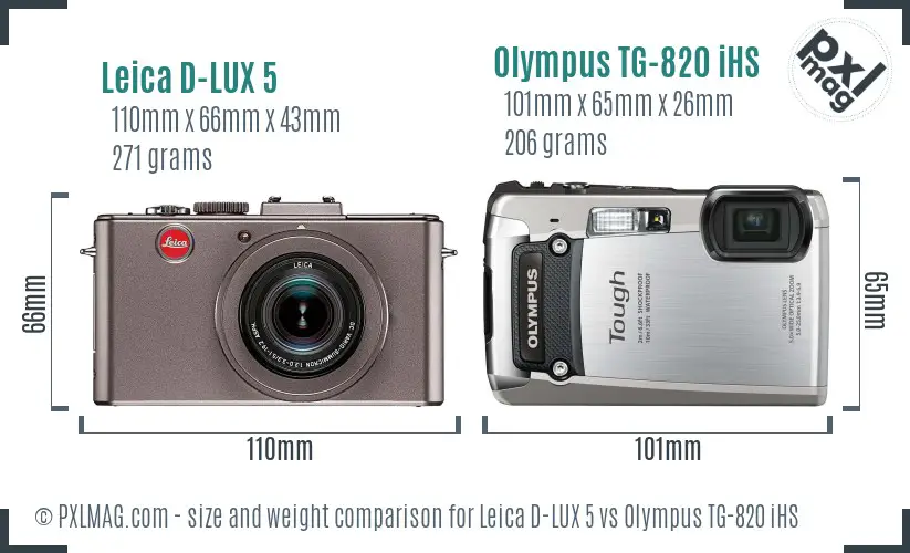 Leica D-LUX 5 vs Olympus TG-820 iHS size comparison