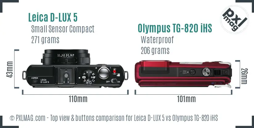 Leica D-LUX 5 vs Olympus TG-820 iHS top view buttons comparison