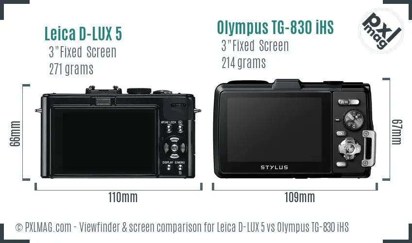 Leica D-LUX 5 vs Olympus TG-830 iHS Screen and Viewfinder comparison