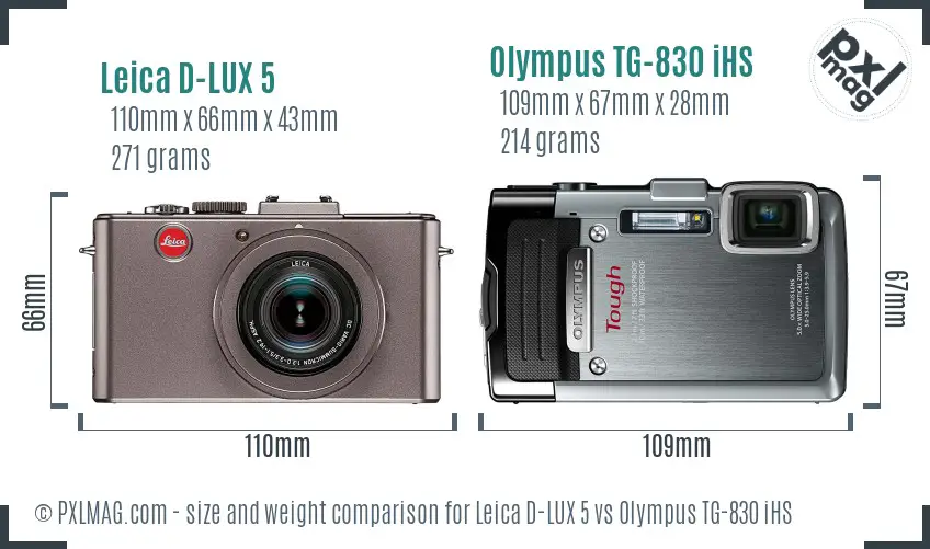 Leica D-LUX 5 vs Olympus TG-830 iHS size comparison