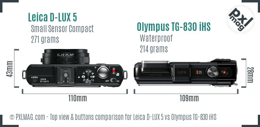 Leica D-LUX 5 vs Olympus TG-830 iHS top view buttons comparison