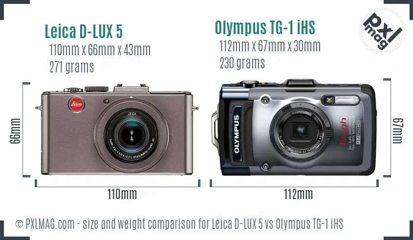 Leica D-LUX 5 vs Olympus TG-1 iHS size comparison