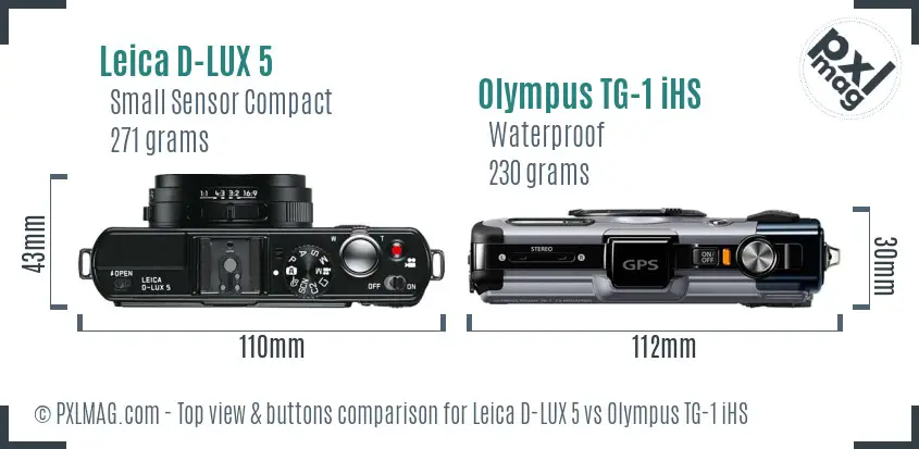 Leica D-LUX 5 vs Olympus TG-1 iHS top view buttons comparison