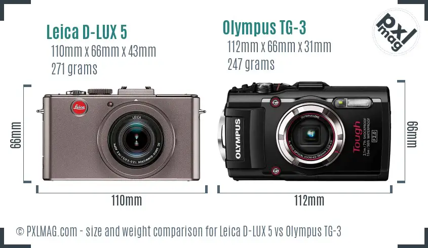 Leica D-LUX 5 vs Olympus TG-3 size comparison Leica D-LUX 5 vs Olympus TG-3 size comparison
