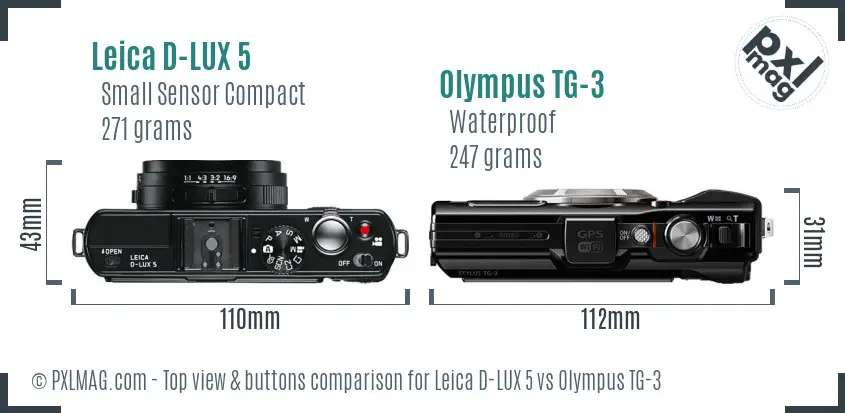 Leica D-LUX 5 vs Olympus TG-3 top view buttons comparison Leica D-LUX 5 vs Olympus TG-3 top view buttons comparison