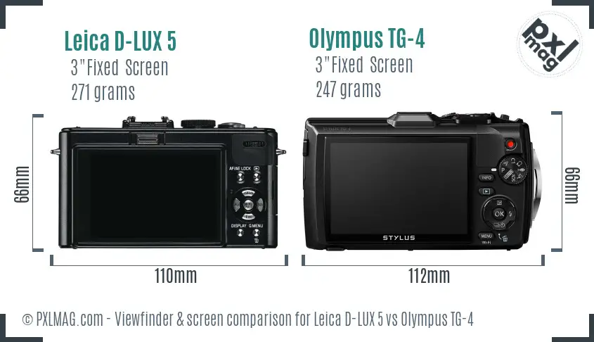 Leica D-LUX 5 vs Olympus TG-4 Screen and Viewfinder comparison