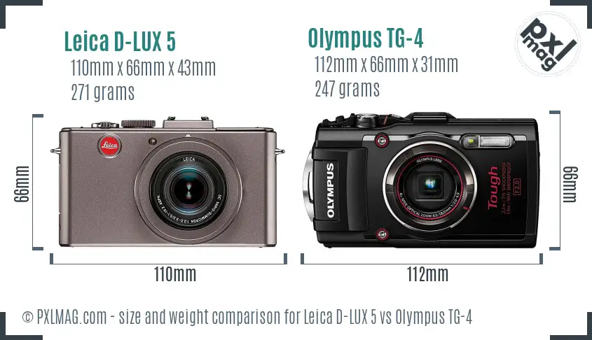 Leica D-LUX 5 vs Olympus TG-4 size comparison