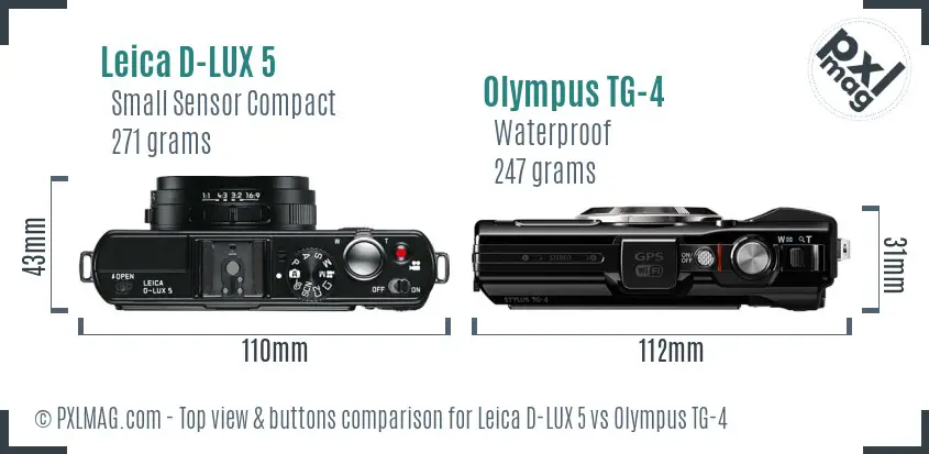 Leica D-LUX 5 vs Olympus TG-4 top view buttons comparison