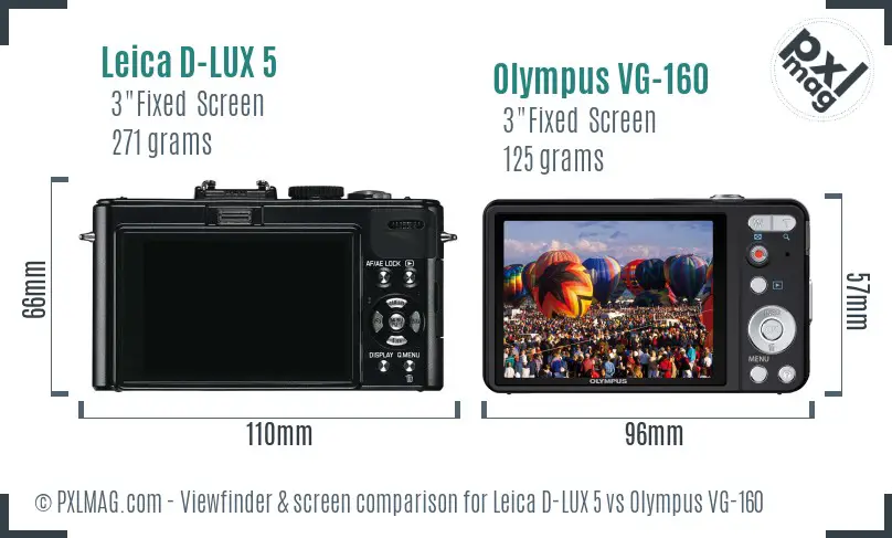 Leica D-LUX 5 vs Olympus VG-160 Screen and Viewfinder comparison