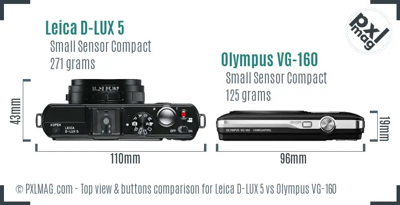 Leica D-LUX 5 vs Olympus VG-160 top view buttons comparison