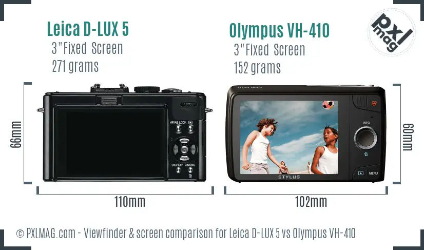 Leica D-LUX 5 vs Olympus VH-410 Screen and Viewfinder comparison