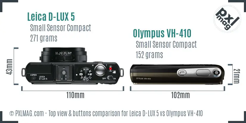 Leica D-LUX 5 vs Olympus VH-410 top view buttons comparison