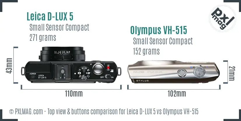 Leica D-LUX 5 vs Olympus VH-515 top view buttons comparison Leica D-LUX 5 vs Olympus VH-515 top view buttons comparison