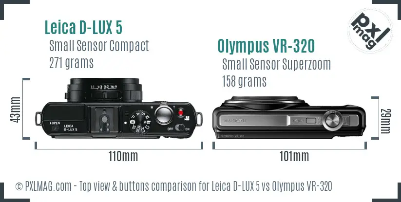 Leica D-LUX 5 vs Olympus VR-320 top view buttons comparison