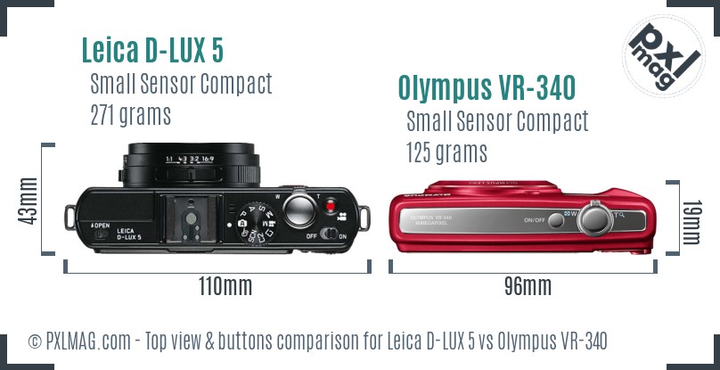Leica D-LUX 5 vs Olympus VR-340 top view buttons comparison
