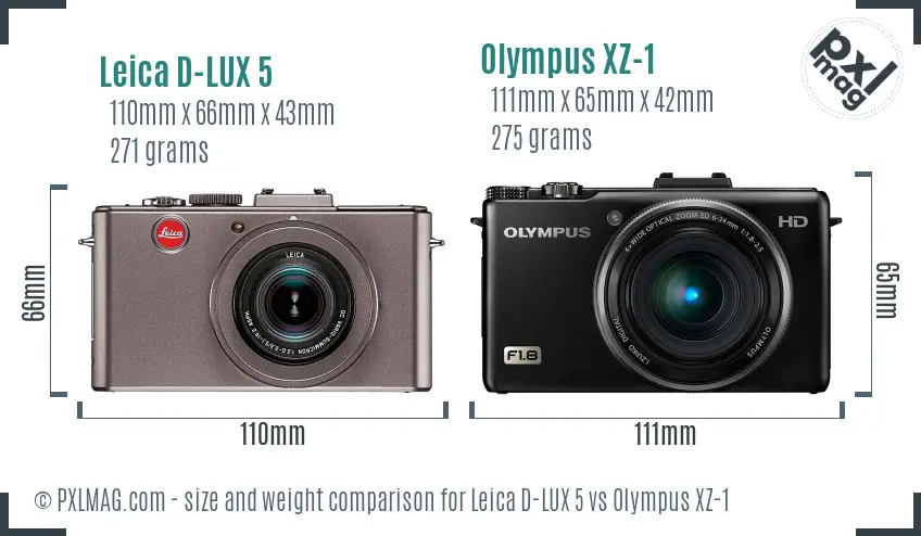 Leica D-LUX 5 vs Olympus XZ-1 size comparison