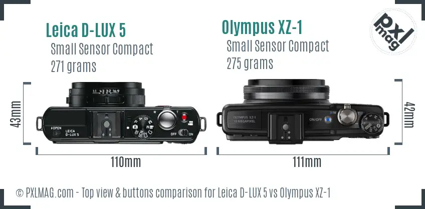 Leica D-LUX 5 vs Olympus XZ-1 top view buttons comparison