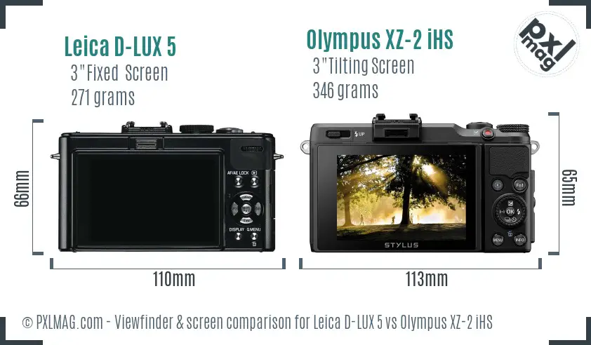 Leica D-LUX 5 vs Olympus XZ-2 iHS Screen and Viewfinder comparison