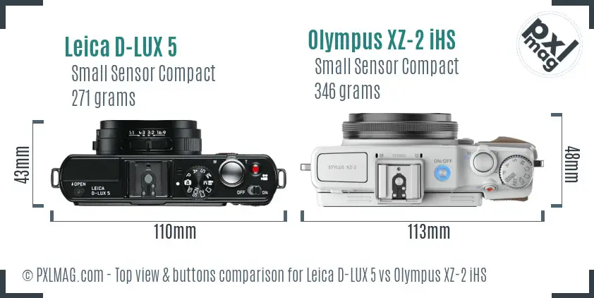 Leica D-LUX 5 vs Olympus XZ-2 iHS top view buttons comparison