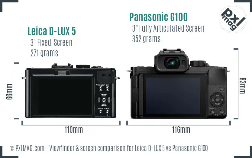 Leica D-LUX 5 vs Panasonic G100 Screen and Viewfinder comparison