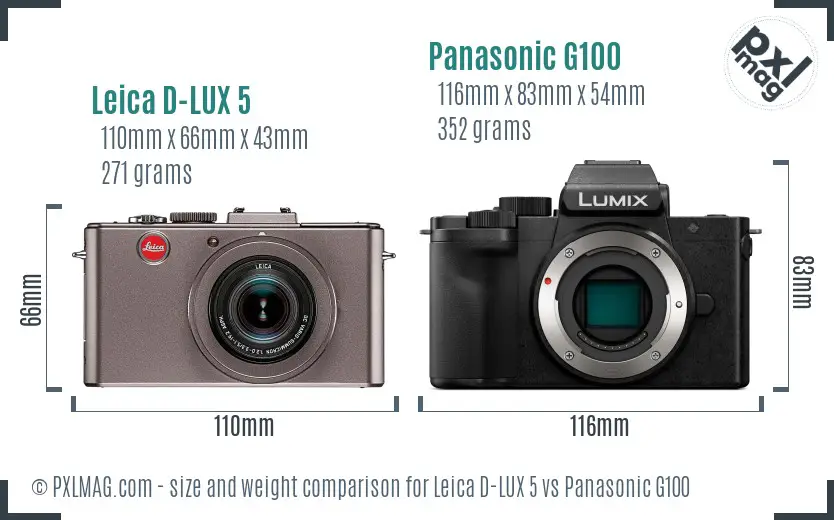 Leica D-LUX 5 vs Panasonic G100 size comparison