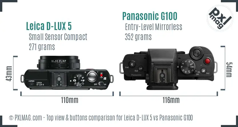 Leica D-LUX 5 vs Panasonic G100 top view buttons comparison