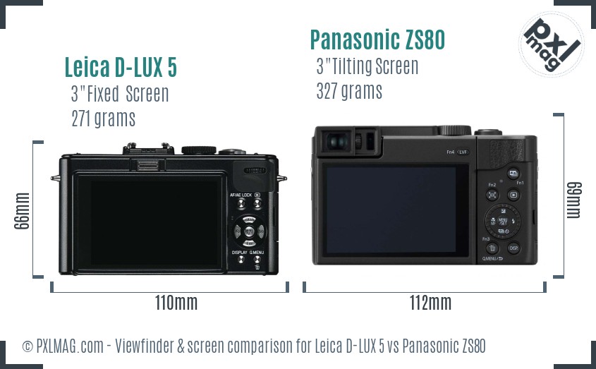 Leica D-LUX 5 vs Panasonic ZS80 Screen and Viewfinder comparison