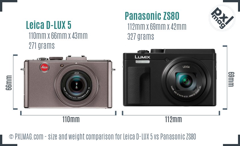 Leica D-LUX 5 vs Panasonic ZS80 size comparison