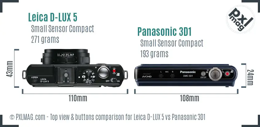Leica D-LUX 5 vs Panasonic 3D1 top view buttons comparison Leica D-LUX 5 vs Panasonic 3D1 top view buttons comparison