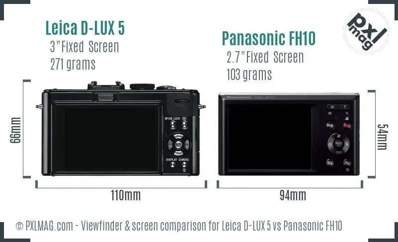 Leica D-LUX 5 vs Panasonic FH10 Screen and Viewfinder comparison