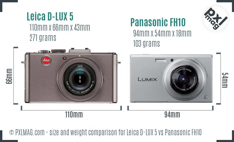 Leica D-LUX 5 vs Panasonic FH10 size comparison