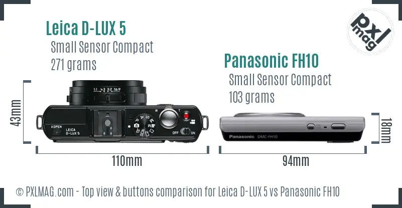 Leica D-LUX 5 vs Panasonic FH10 top view buttons comparison