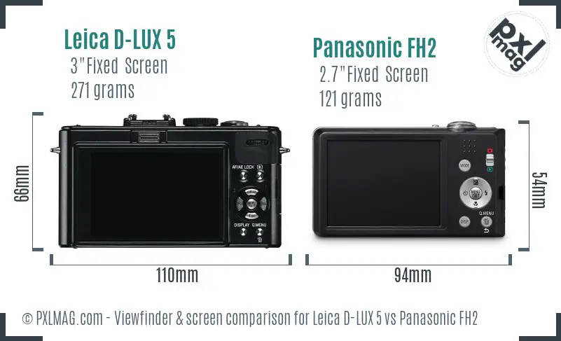 Leica D-LUX 5 vs Panasonic FH2 Screen and Viewfinder comparison Leica D-LUX 5 vs Panasonic FH2 Screen and Viewfinder comparison