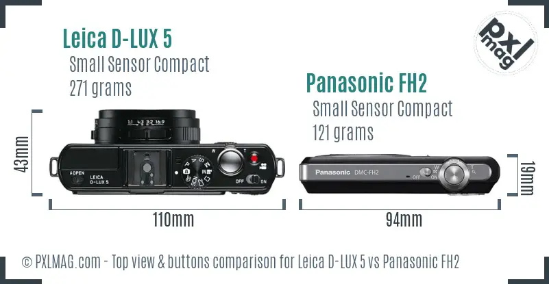 Leica D-LUX 5 vs Panasonic FH2 top view buttons comparison Leica D-LUX 5 vs Panasonic FH2 top view buttons comparison