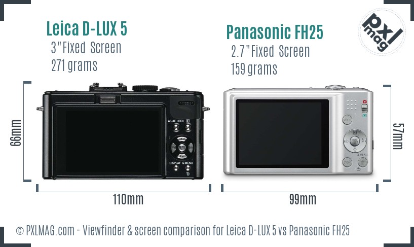 Leica D-LUX 5 vs Panasonic FH25 Screen and Viewfinder comparison
